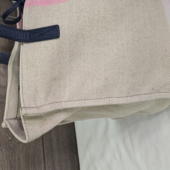 Kate Spade Striped Canvas Leather Tote Shoulder Bag - Picture 3 of 13